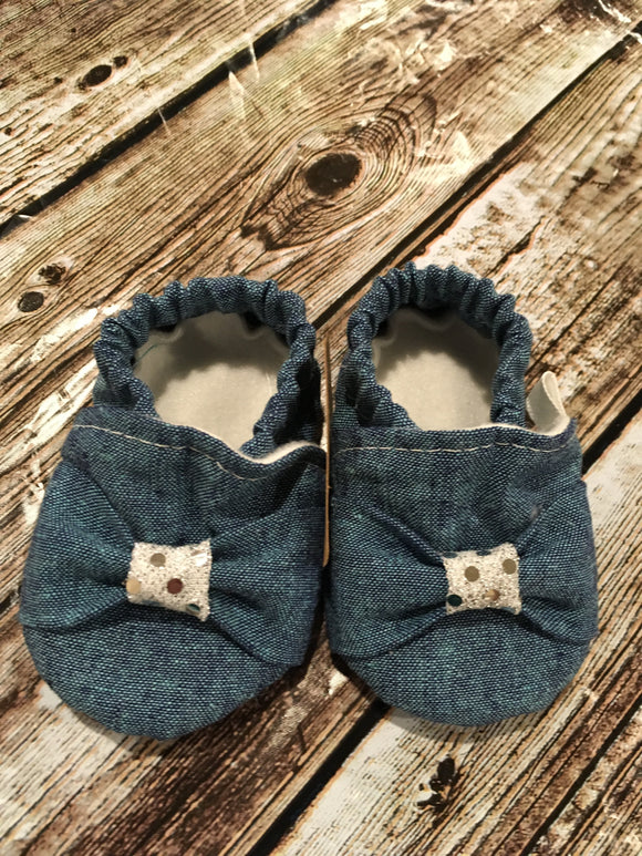 Peacock Blue Blend Linen Bow with Silver Gather (6-9 months)