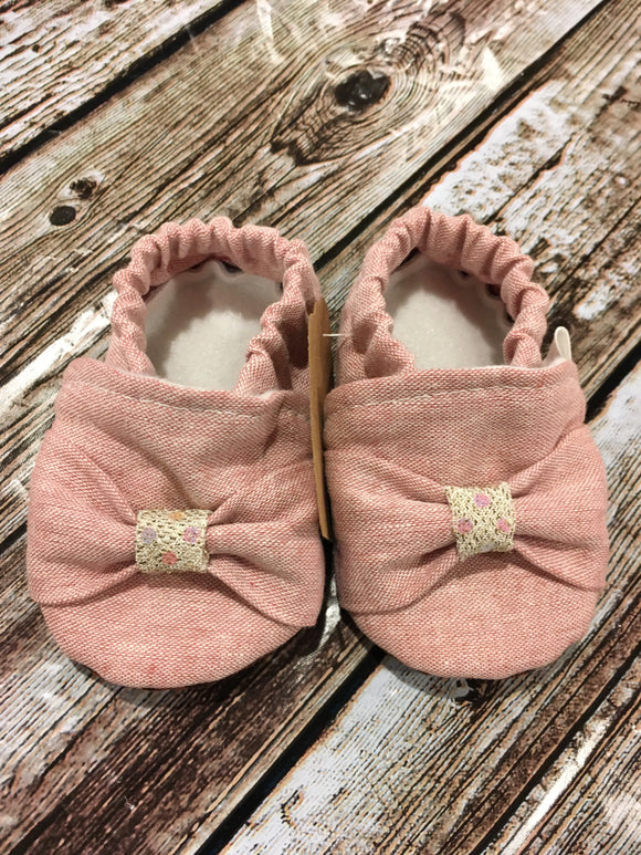 Pink Blend Linen Bow with Cream Gather (6-9 months)