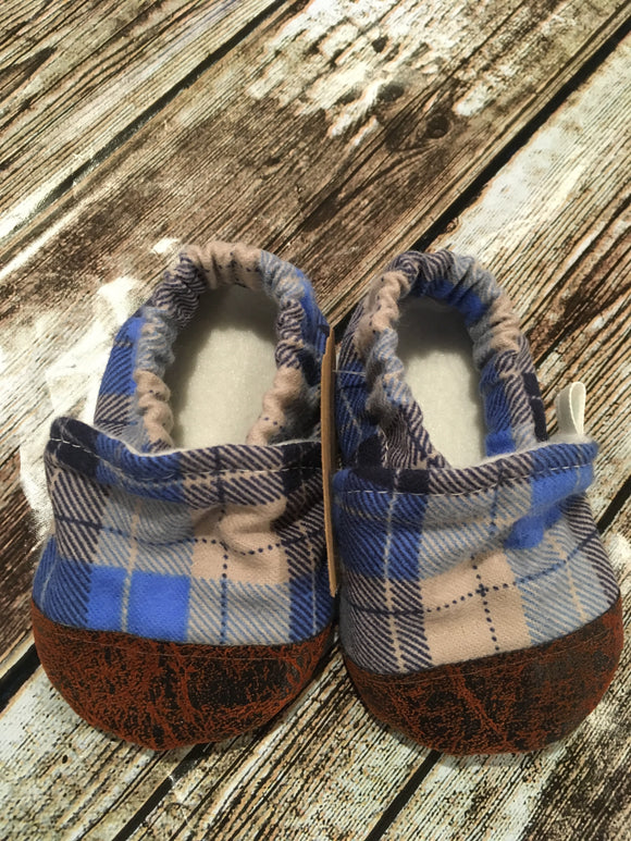 Blue/Tan Plaid with Leather Toe (9-12 months)