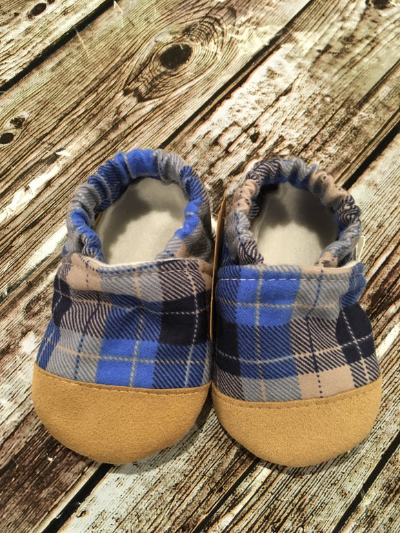 Blue Gray Plaid with Tan Suede Toe (12-18 months)
